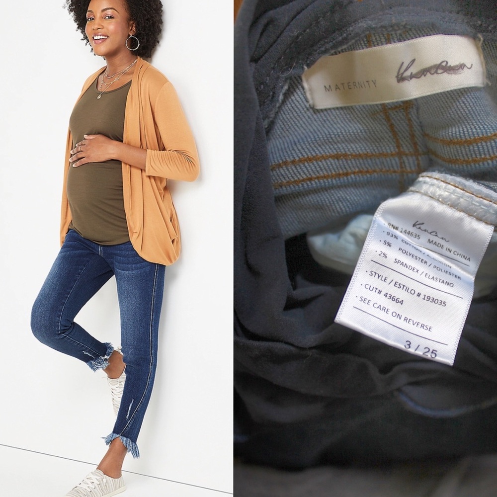KanCan Maternity NWOT Skinny Over Bump Frayed Hem Maternity Jeans Raw Frayed Hem
